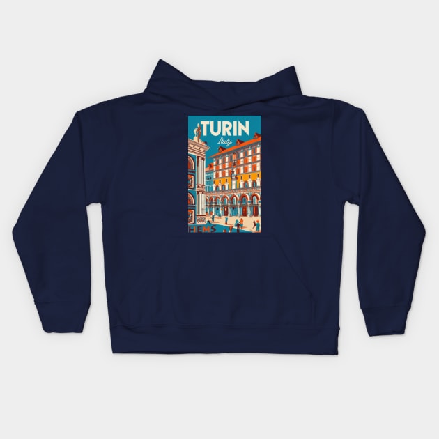 A Vintage Travel Art of Turin - Italy Kids Hoodie by goodoldvintage